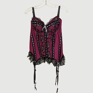Coquette Bustier Deep Magenta Red Black Lace Boned Sexy Goth Burlesque Valentine